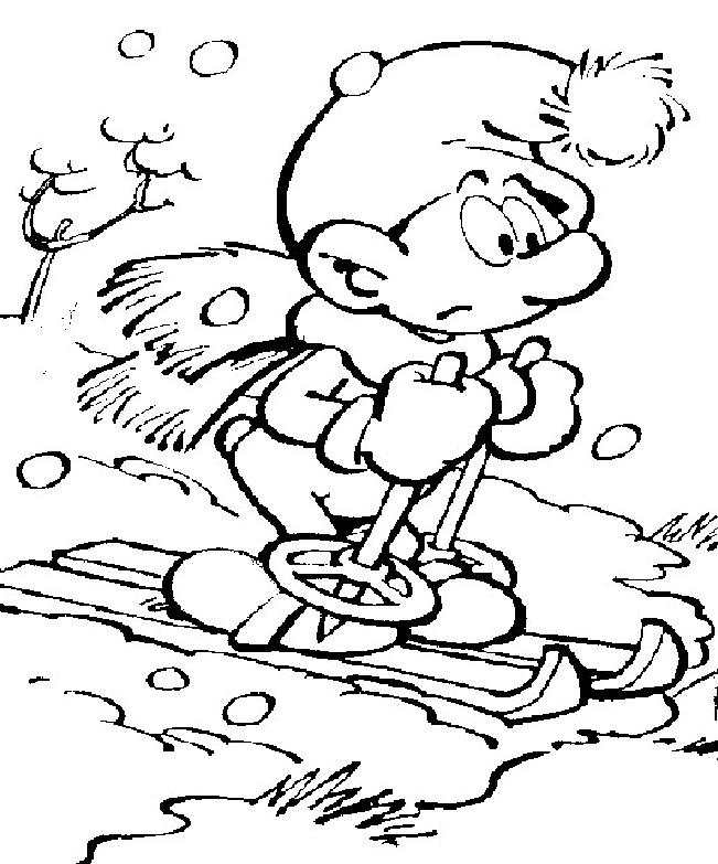 coloriage schtroumpf skieur